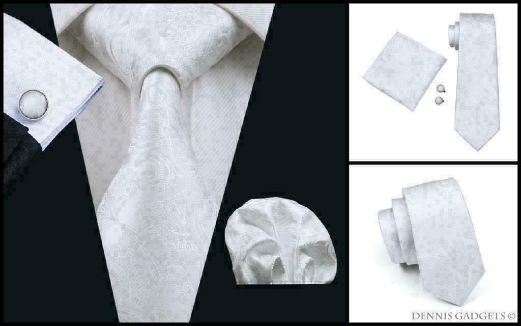 Dennis Gadgets: 100 % zijden stropdas ( 3 delig !! ) DG0393, Ophalen of Verzenden, Nieuw, Wit, Met patroon