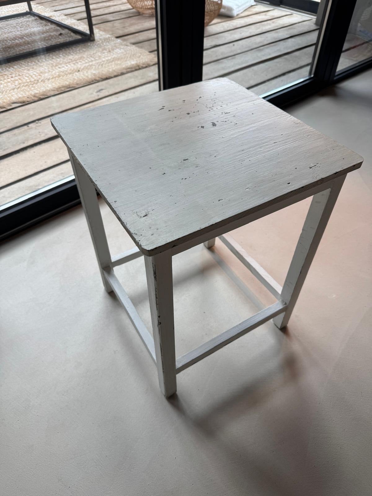 Houten krukje wit - Gebruikt, Minder dan 55 cm, Gebruikt, Vierkant, Hout