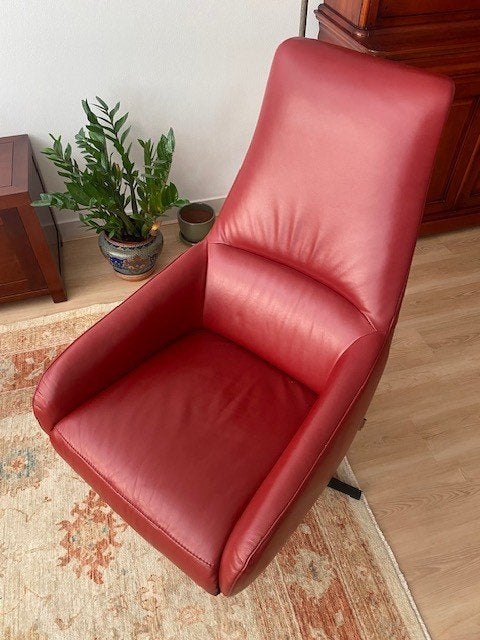 Leren draai-fauteuil rood (merk: Prominent), Ophalen, Vintage, 75 tot 100 cm, Zo goed als nieuw