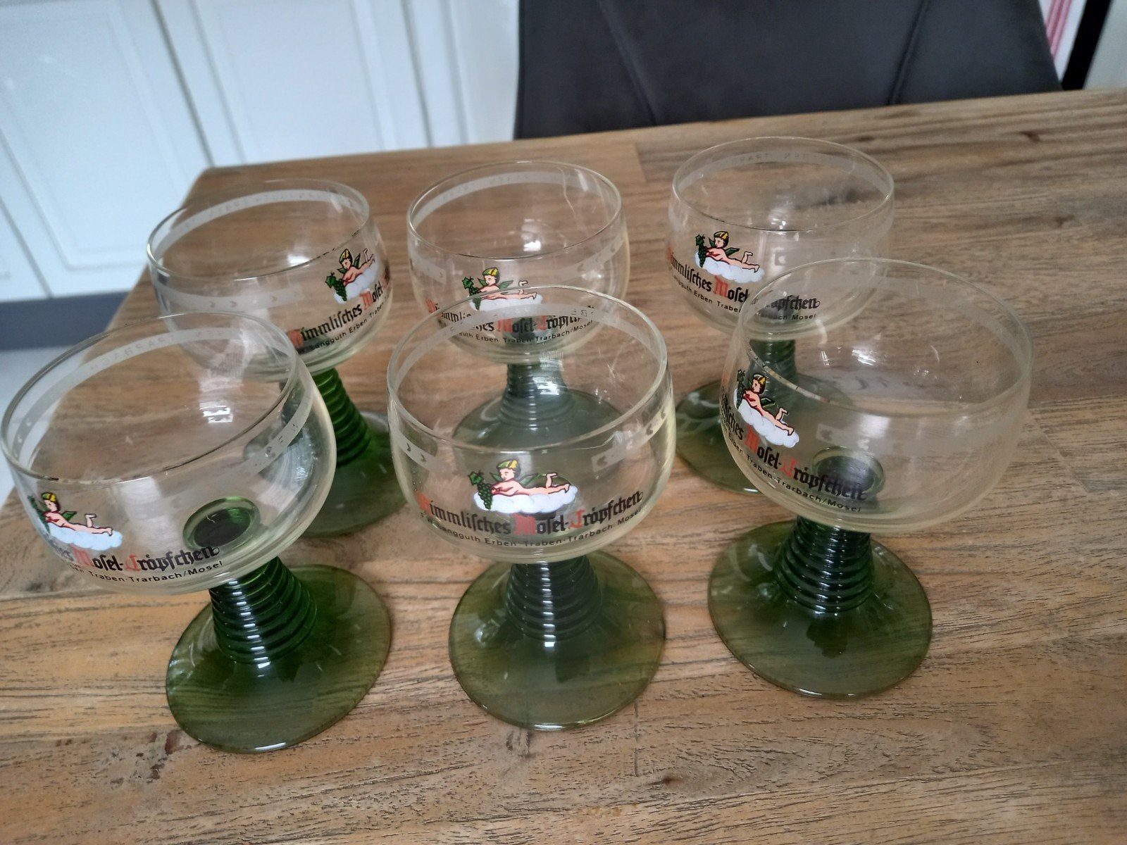 Zes echte vintage Moesel wijnglazen, Antiek en Kunst, Antiek | Glas en Kristal, Ophalen of Verzenden