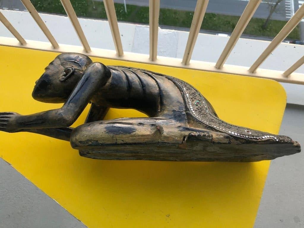 hout beeld biddende monnik myamar, Antiek en Kunst, Hout, 20 cm, Handgemaakt, Overige herkomsten
