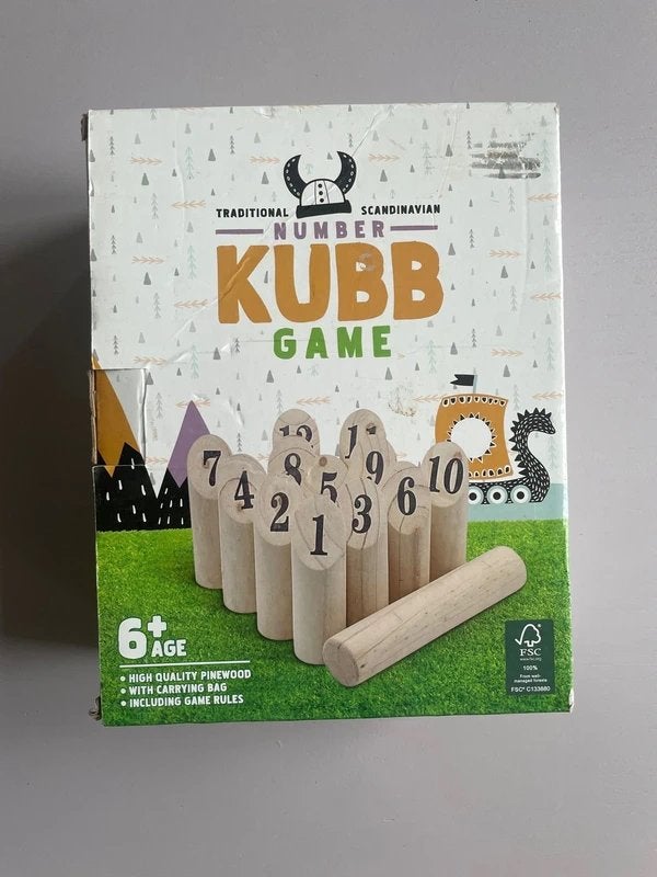Nummer Kubb (Traditioneel Scandinavisch spel), Hobby en Vrije tijd, Gezelschapsspellen | Overige, Zo goed als nieuw, Een of twee spelers