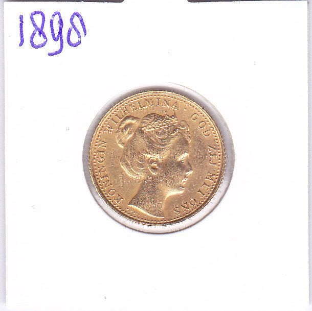 Schaars gouden tientje 1898 Kroningsjaar voor 835 euro, Koningin Wilhelmina, Losse munt, 10 gulden, Goud