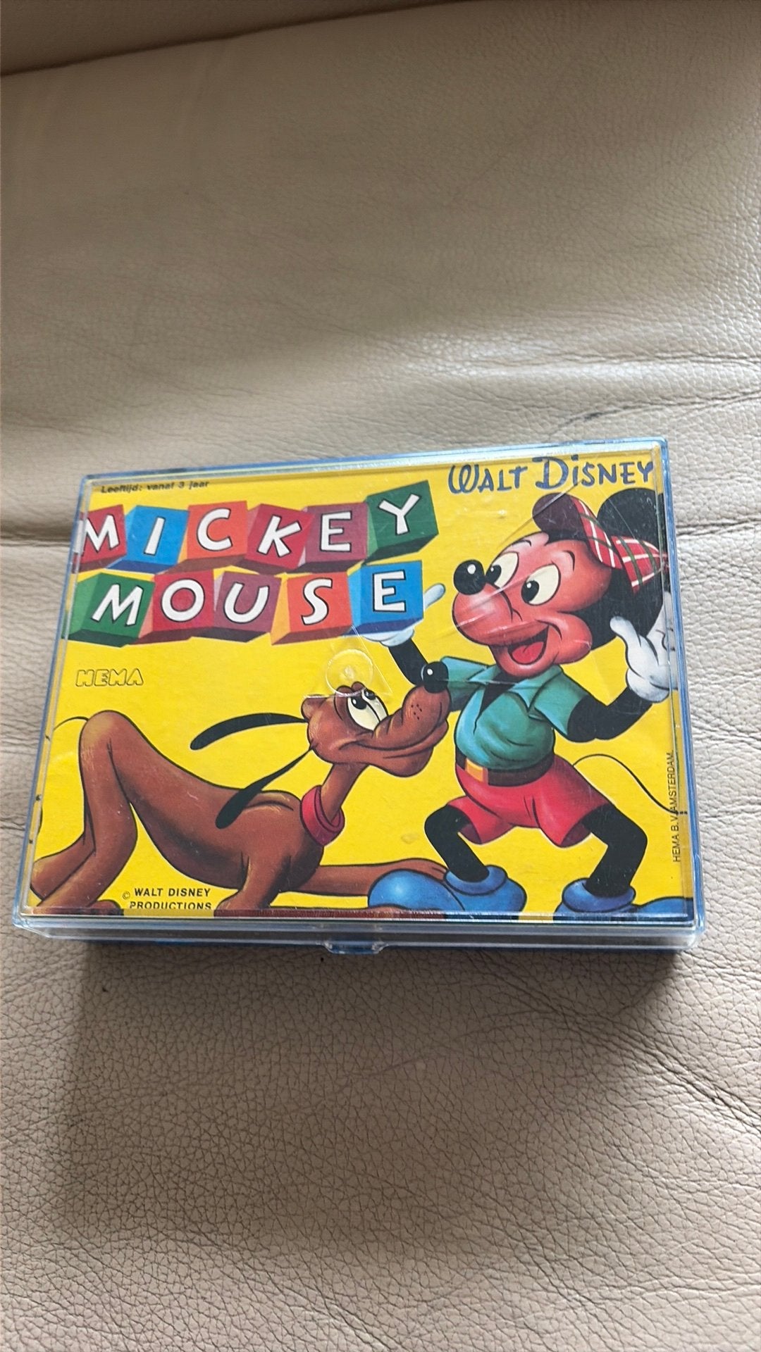 Vintage Disney Houten Blokken Puzzel - Mickey Mouse & Varken, Ophalen, Gebruikt