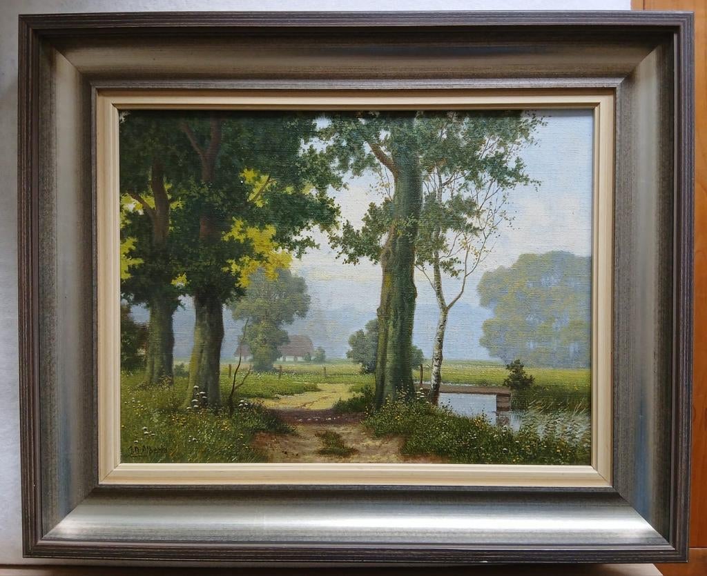 Schilderij J.D. Alberts - Landschap met water en bomen, Antiek en Kunst, Kunst | Schilderijen | Klassiek, Ophalen
