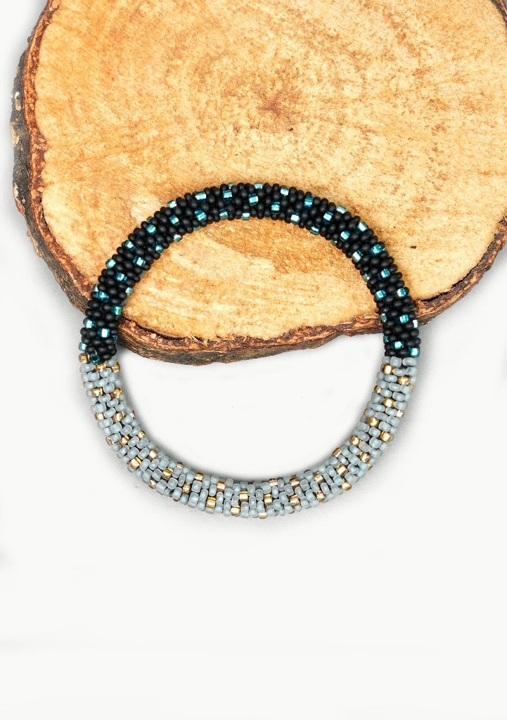 Glaskralen armband - zwart en grijs - RB359, Overige materialen, Overige kleuren, Verzenden, Nieuw