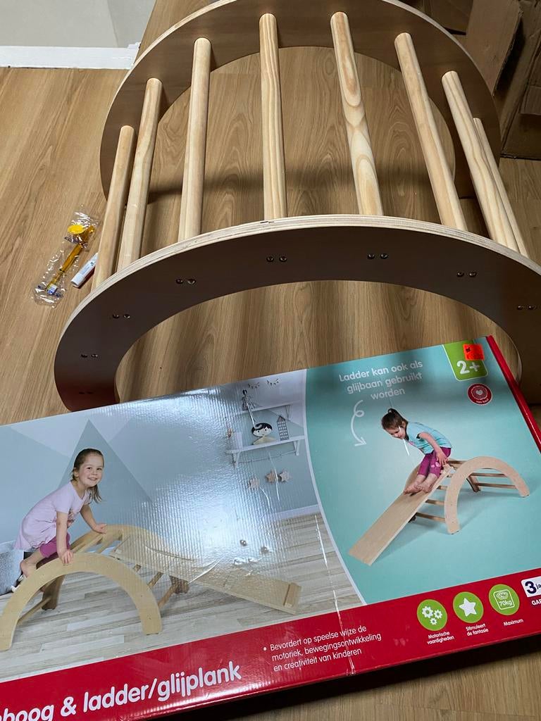 Drie pieces Houten Klimboog & Ladder/Glijplank voor Kinderen, Ophalen of Verzenden, Zo goed als nieuw, Klimwand