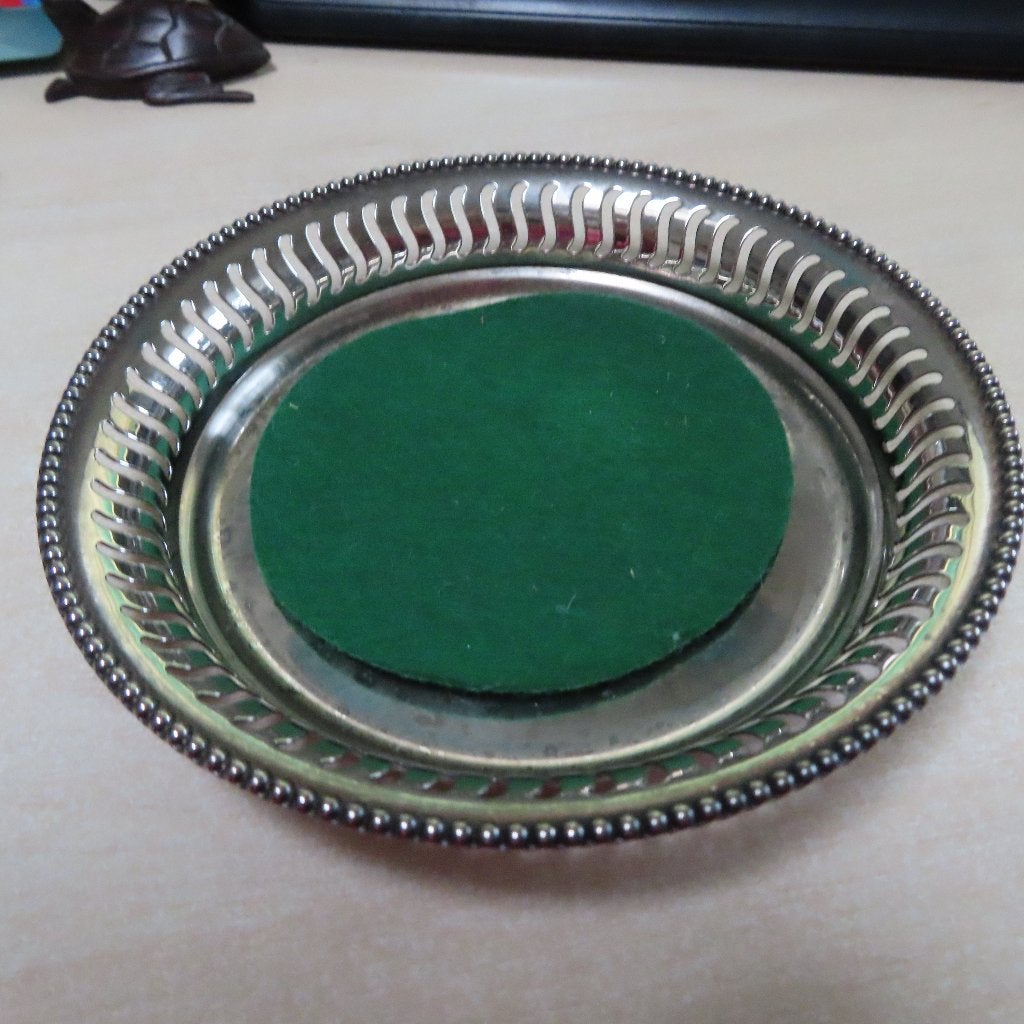 Keltum verzilverde bonbonschaal met groen viltje  13.5cm, Overige materialen, Schaal, Verzenden, Rond