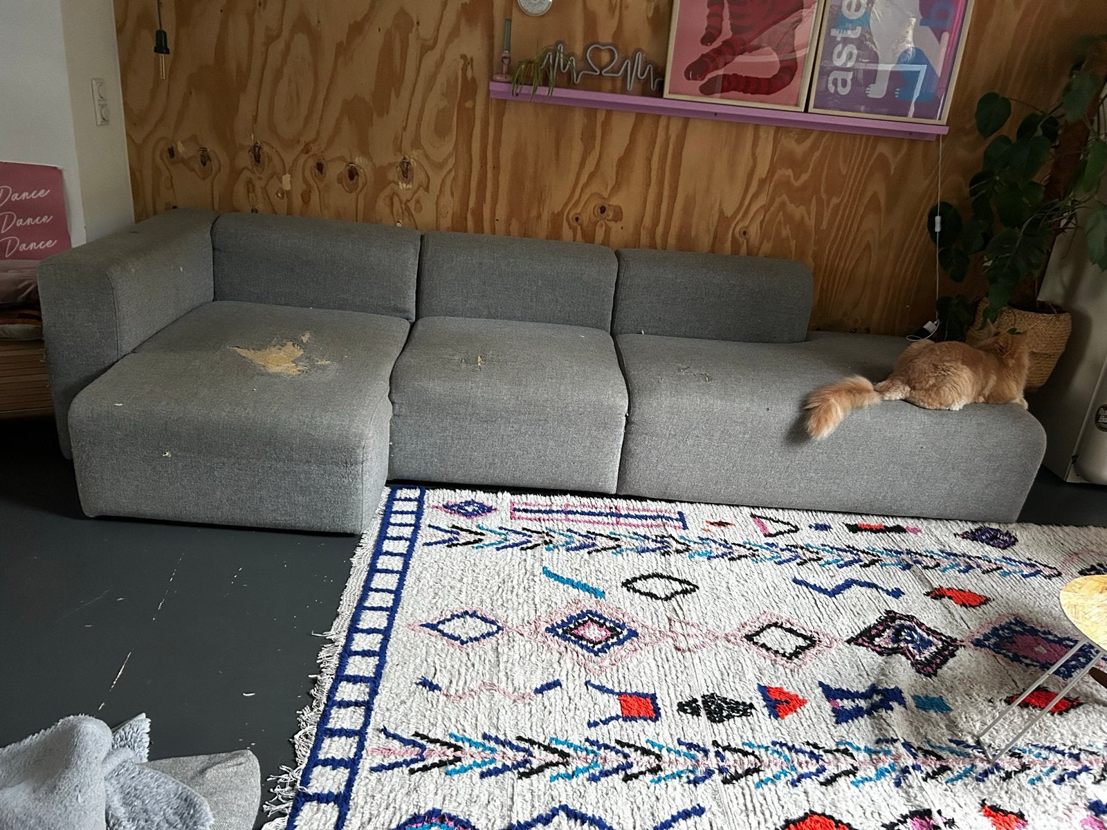 Hay bank - Gebruikte modulaire bank met beschadigingen, Huis en Inrichting, Banken | Bankstellen, Ophalen, 250 tot 300 cm, Gebruikt