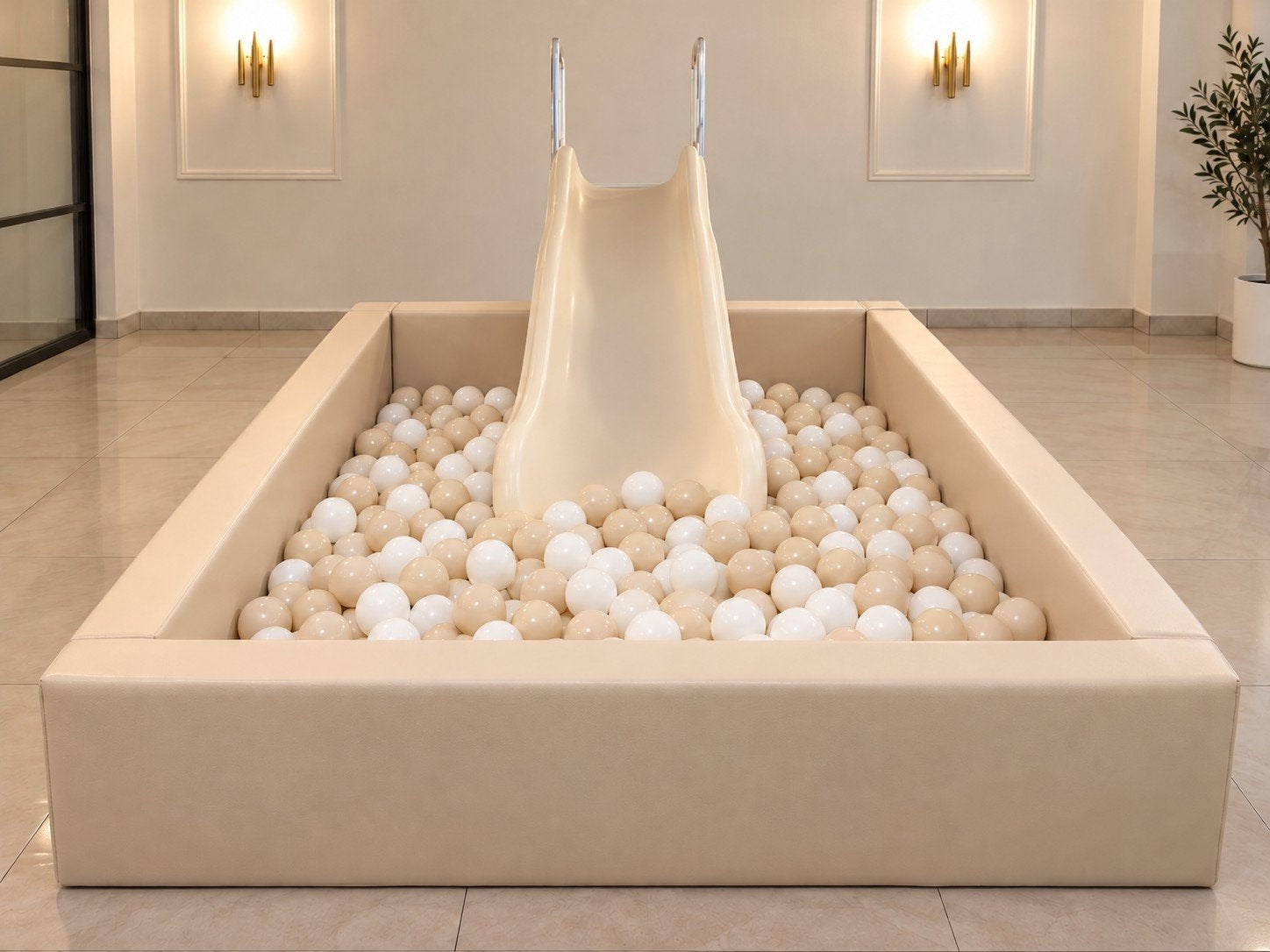 Luxe Beige Ballenbak met Ballen en glijbaan, Ophalen, Zo goed als nieuw