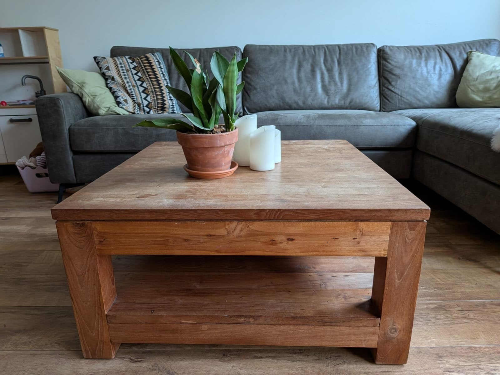 Teak tafel stevig 80x80x40, Ophalen, Rechthoekig, 50 tot 100 cm