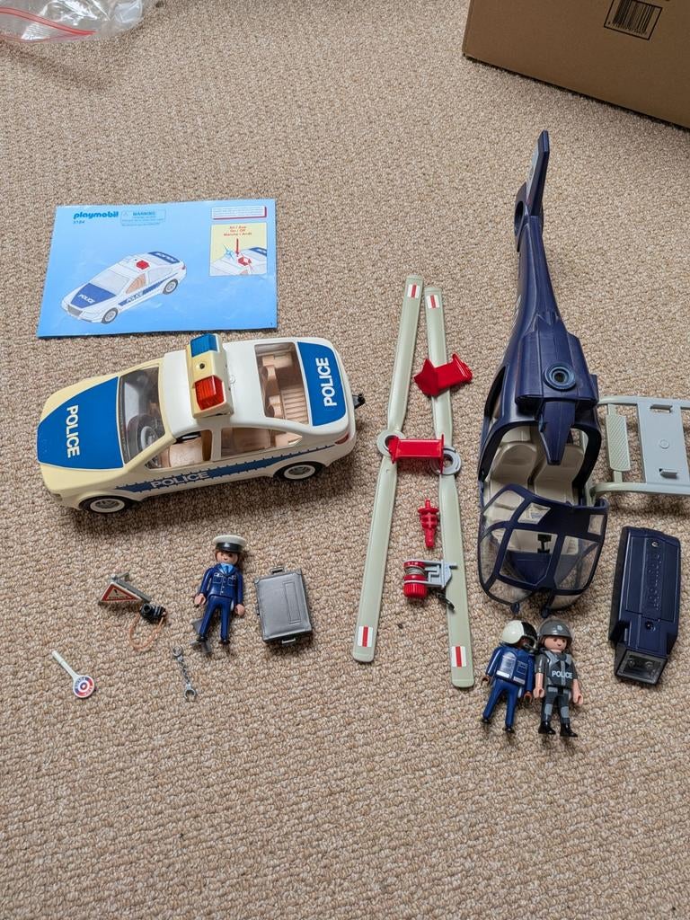 Playmobil Politie Set: Auto, Helikopter, Motor & Figuren, Ophalen of Verzenden, Gebruikt, Complete set