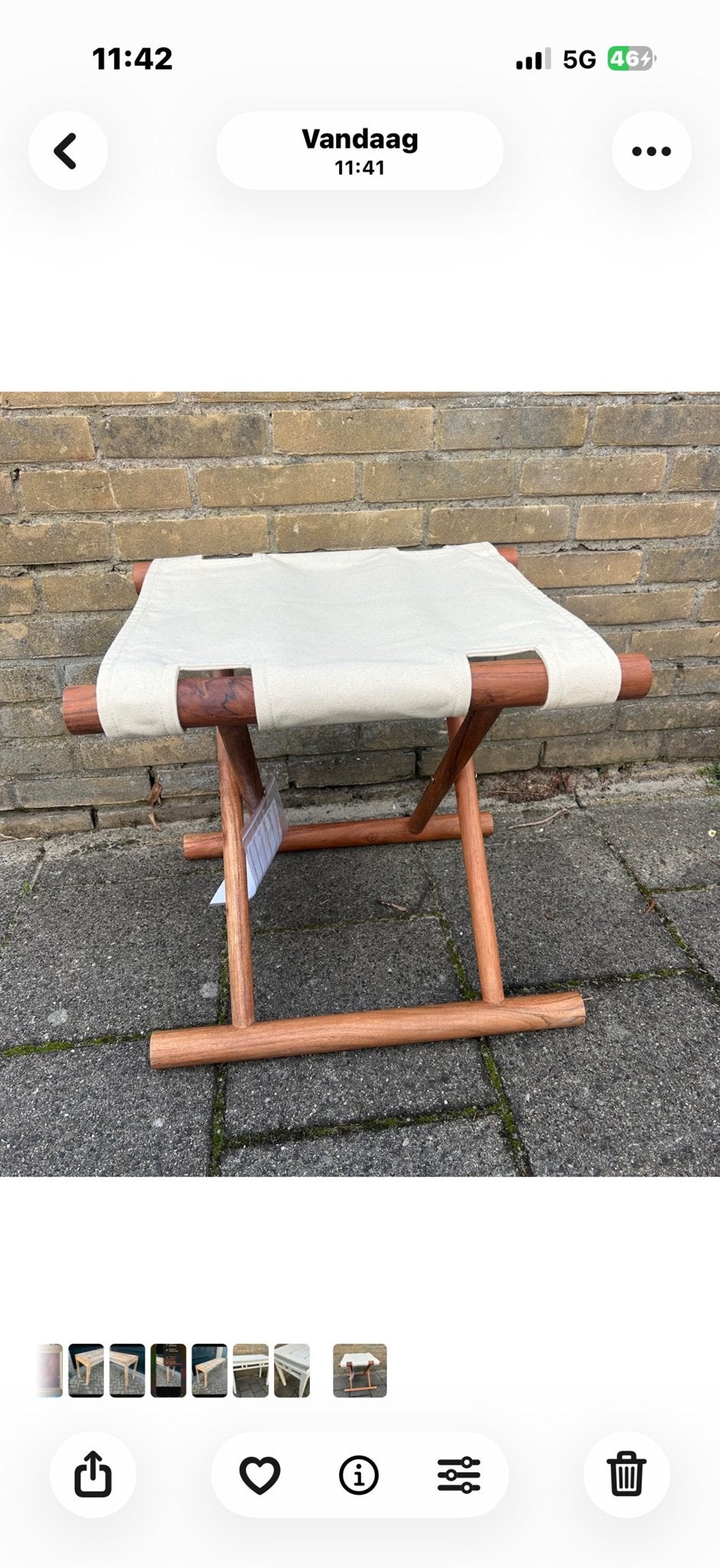 Inklapbare houten kruk met katoenen zitting, Ophalen of Verzenden, Nieuw, Hout