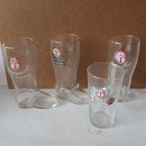 Bierglas Oranjeboom Bier vintage origineel SET VAN VIER, Ophalen of Verzenden, Gebruikt, Glas of Glazen, Oranjeboom