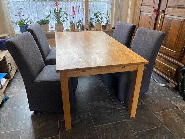 Eettafel en Stoelen, Ophalen, Gebruikt, Eikenhout, 50 tot 100 cm