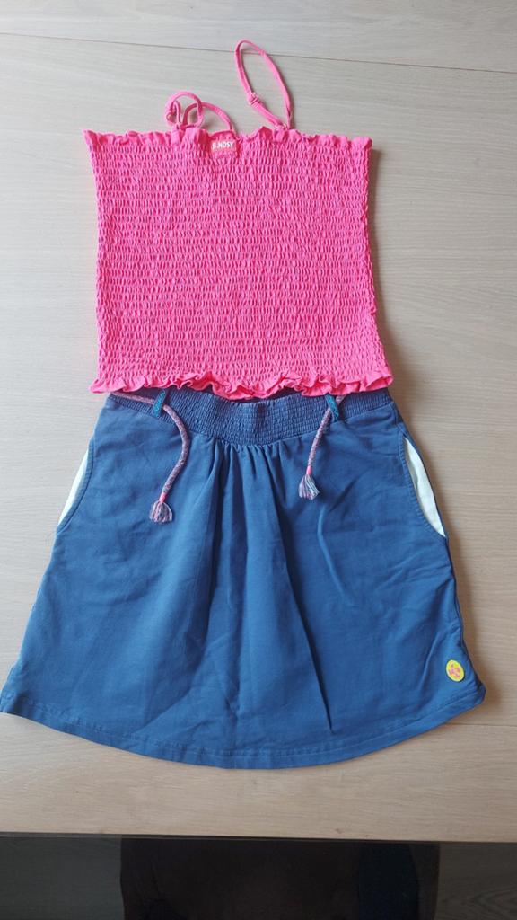 Zomerse set: Roze top B.Nosy  en blauw rokje quapi 146-152 v, Kinderen en Baby's, Kinderkleding | Maat 146, B.Nosy, Meisje, Ophalen of Verzenden