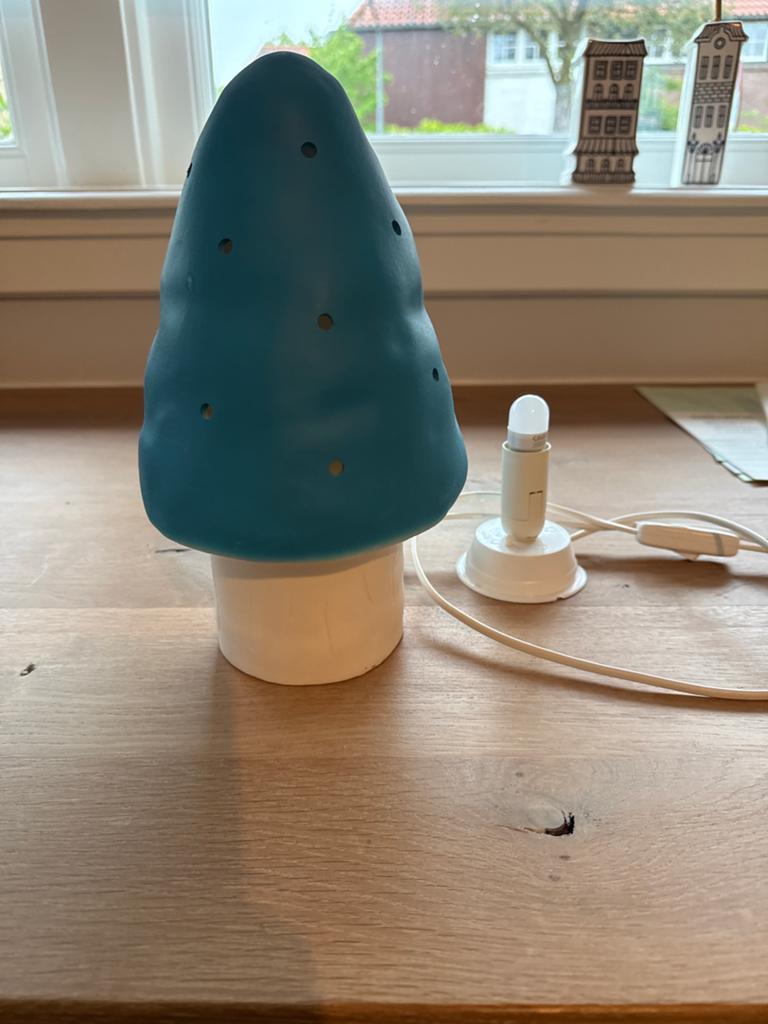 Leuk paddestoel nachtlampje - blauw/wit, Ophalen, Gebruikt, Kunststof