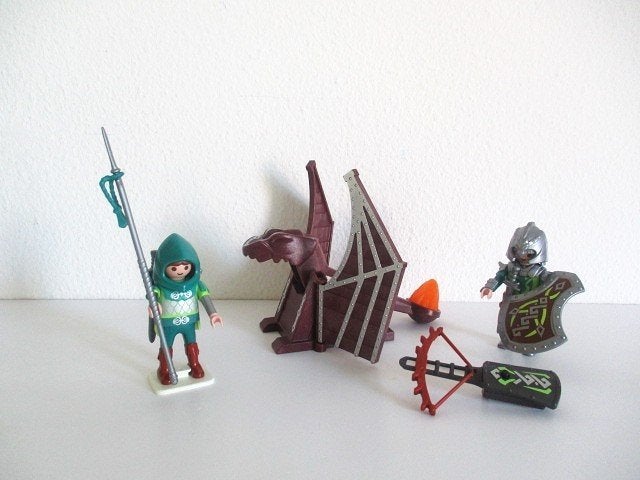 playmobil groene drakenridders met katapult + lichtlans 4840, Ophalen of Verzenden, Zo goed als nieuw, Complete set