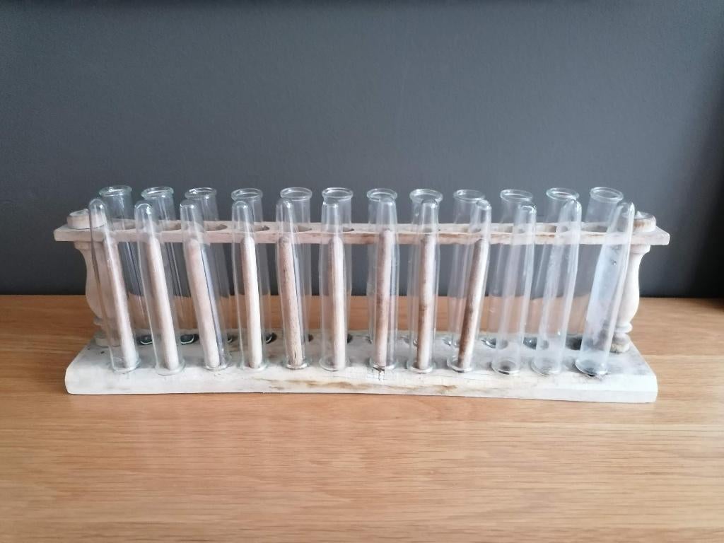 Reageerbuisjes / laboratoriumbuisjes met rekje en trechter, Ophalen of Verzenden, Gebruikt, Overige typen