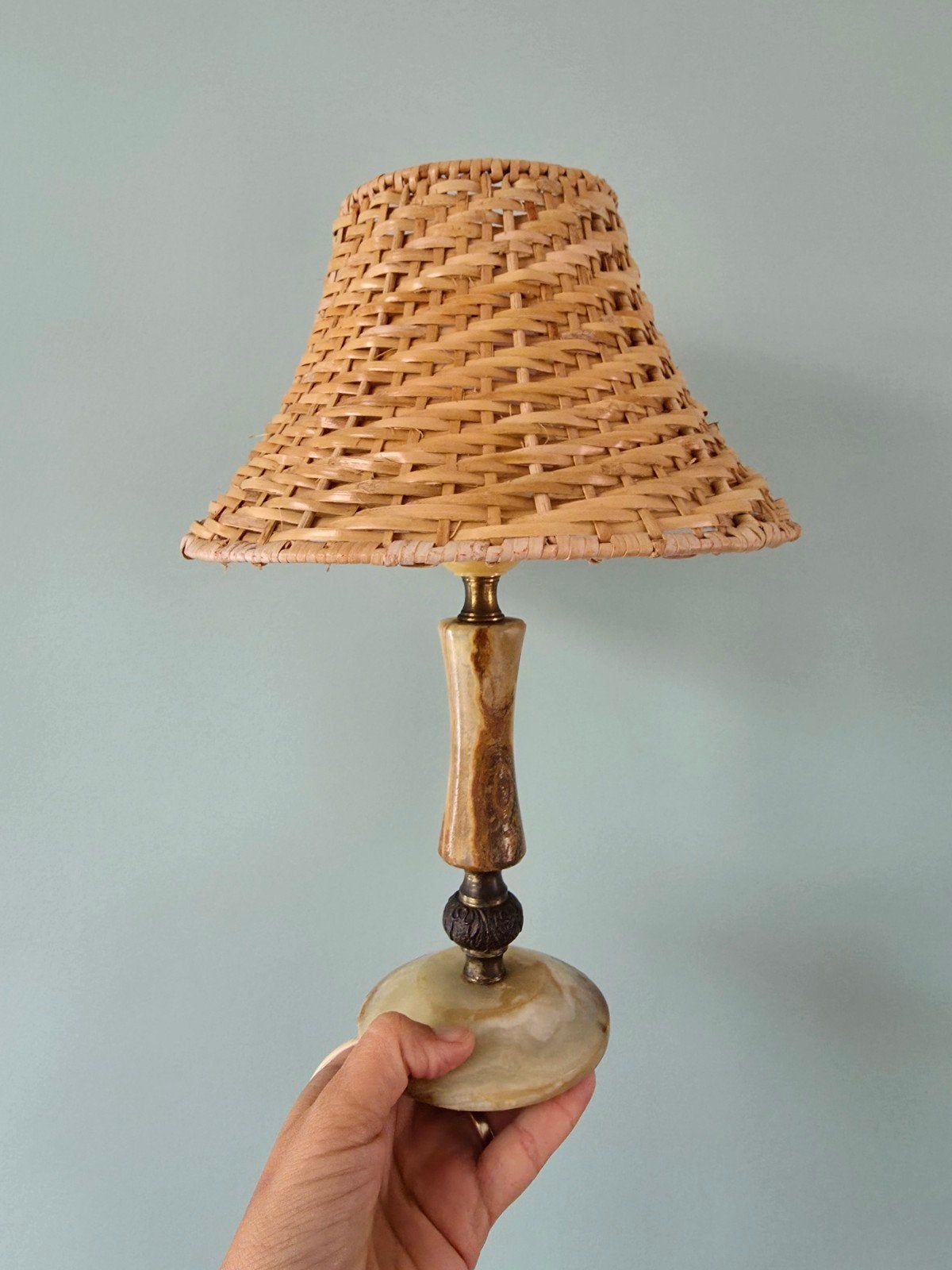 Vintage tafellamp voet van natuursteen (onyx/marmer), Ophalen of Verzenden