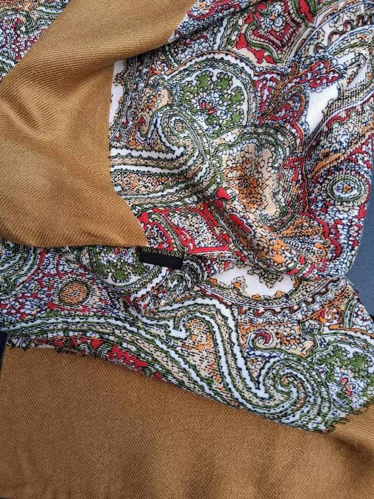 Vintage, sjaal paisley, herfst tinten, dubbele sjaal, Verzenden, Zo goed als nieuw, Maat 46/48 (XL) of groter, Sjaal