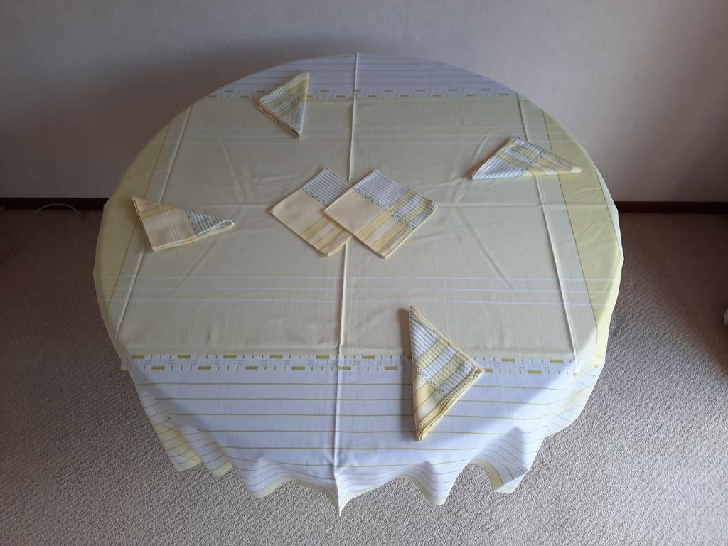 Vintage tafellaken katoen met 6 servetten, Ophalen of Verzenden, Nieuw, Rechthoek