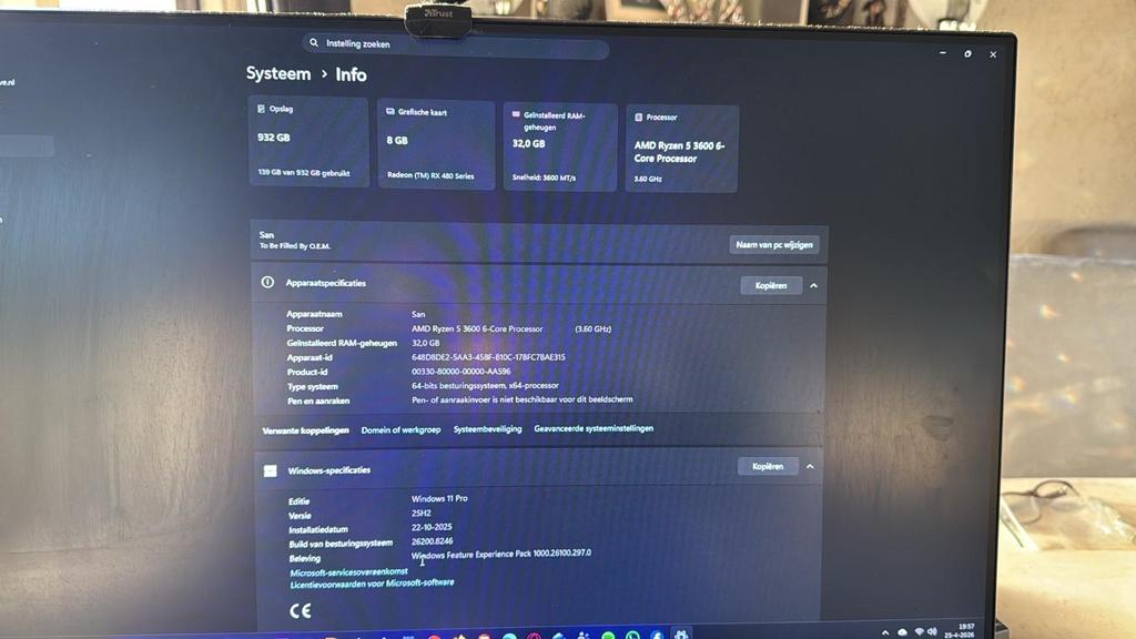 Complete PC met AMD Ryzen 5 3600, 32GB RAM en RX 480, Ophalen, 32 GB, Zo goed als nieuw, Gaming