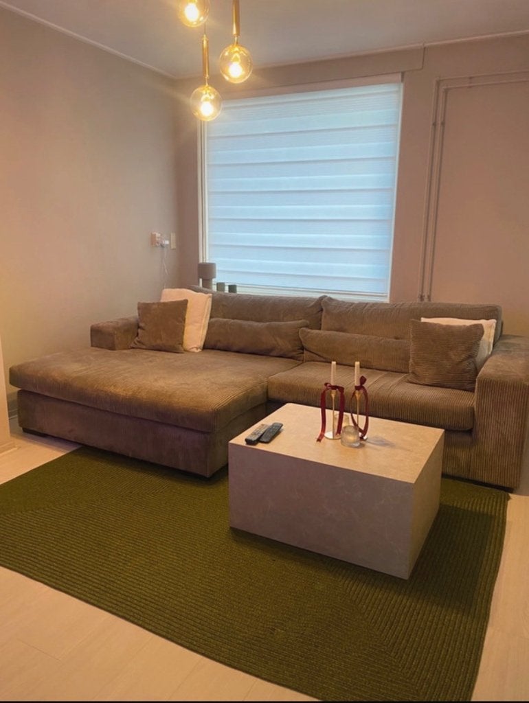 Bank geribbeld bruin, Huis en Inrichting, Banken | Bankstellen, Ophalen, 250 tot 300 cm, Gebruikt, Lounge bank