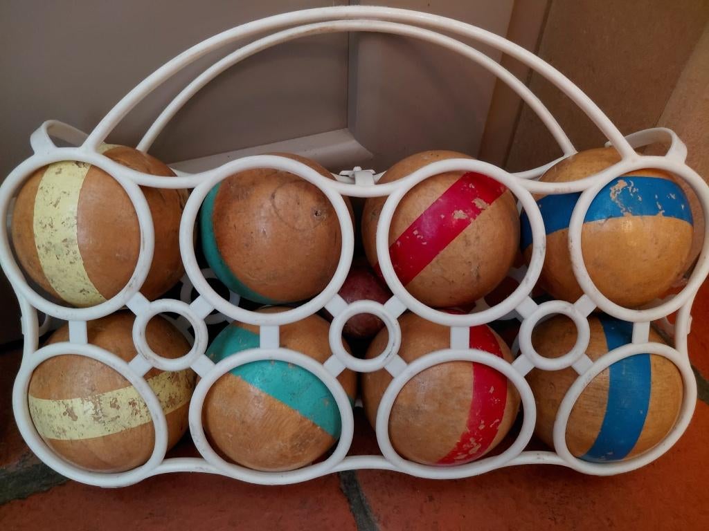 8 vintage houten ballen en houten cochonnet, Antiek en Kunst, Ophalen of Verzenden