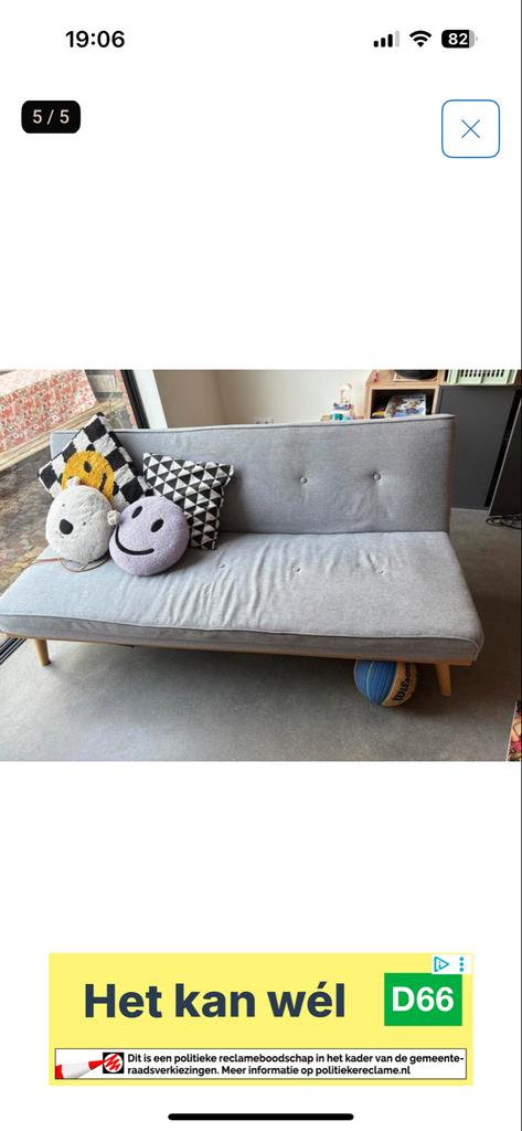 Comfortabele grijze hippe slaapbank - Goede staat, Ophalen, Gebruikt, 100 cm