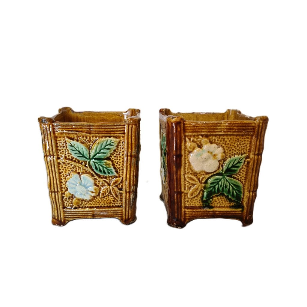 Frans Art Nouveau vierkante bloempotjes, eind 19e eeuw, Ophalen of Verzenden