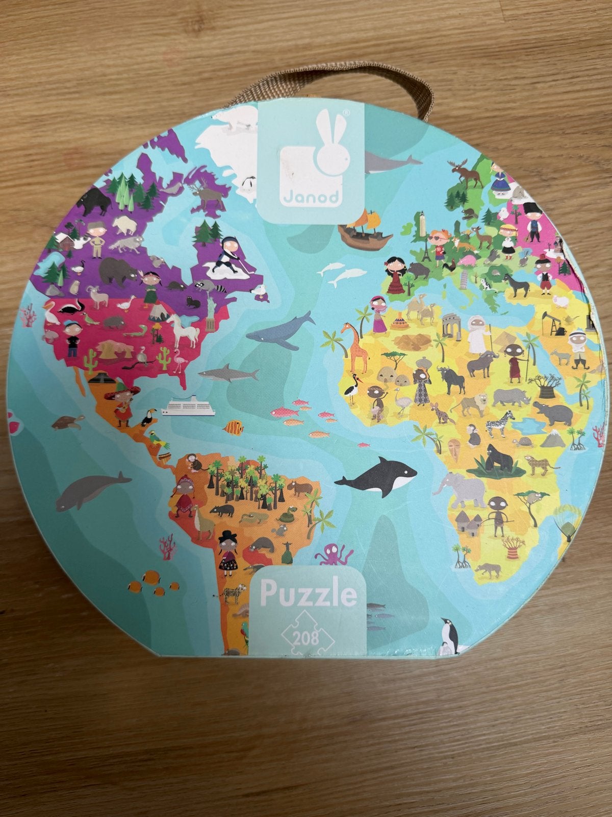 Janod Wereldkaart Puzzel 208 Stukjes - Zo goed als nieuw, Ophalen of Verzenden, Meer dan 50 stukjes, Zo goed als nieuw, 6 jaar of ouder