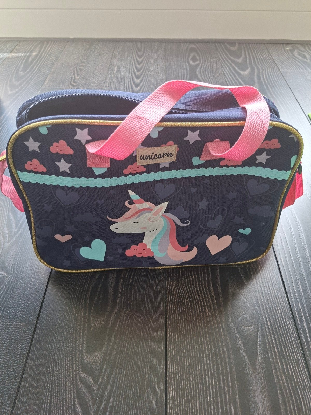 Eenhoorn Schoudertas - Blauw met Roze Details, Ophalen, 30 tot 40 cm, Blauw, Zo goed als nieuw