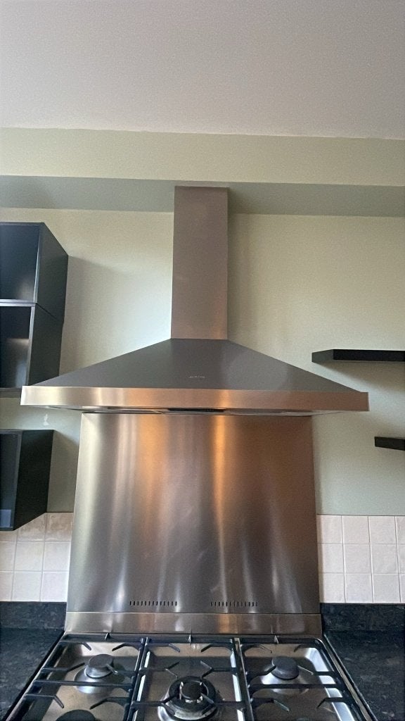 SMEG RVS Afzuigkap 90 cm + RVS Spatwand / Achterwand, Ophalen, Gebruikt, Wandschouwkap, Motor