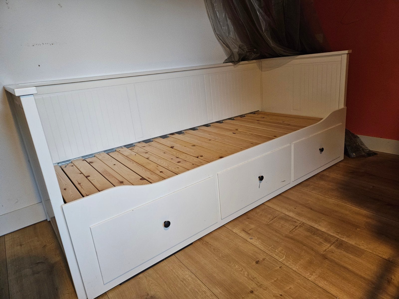 Bedbank met 3 lades wit 80x200cm, Ophalen, Gebruikt, Eenpersoons, Wit