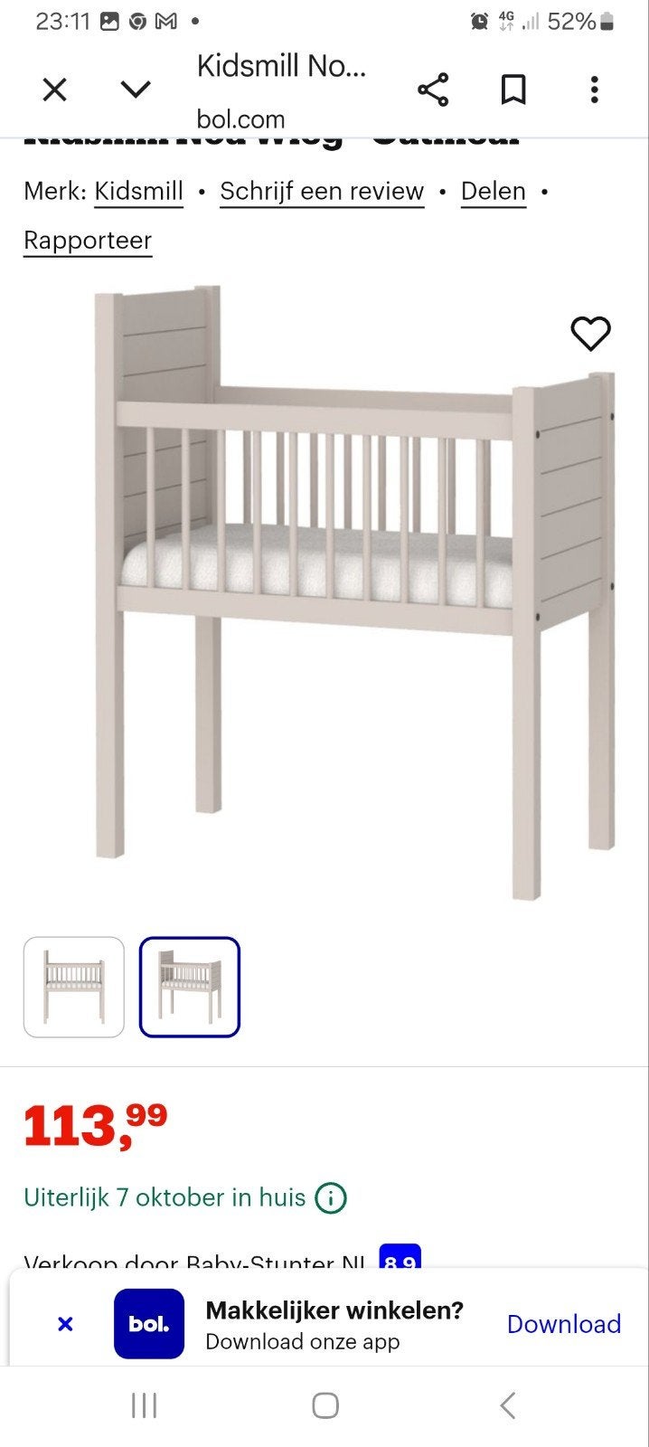 Kidsmill Noa Wieg  met matras, Ophalen, Zo goed als nieuw, Wieg