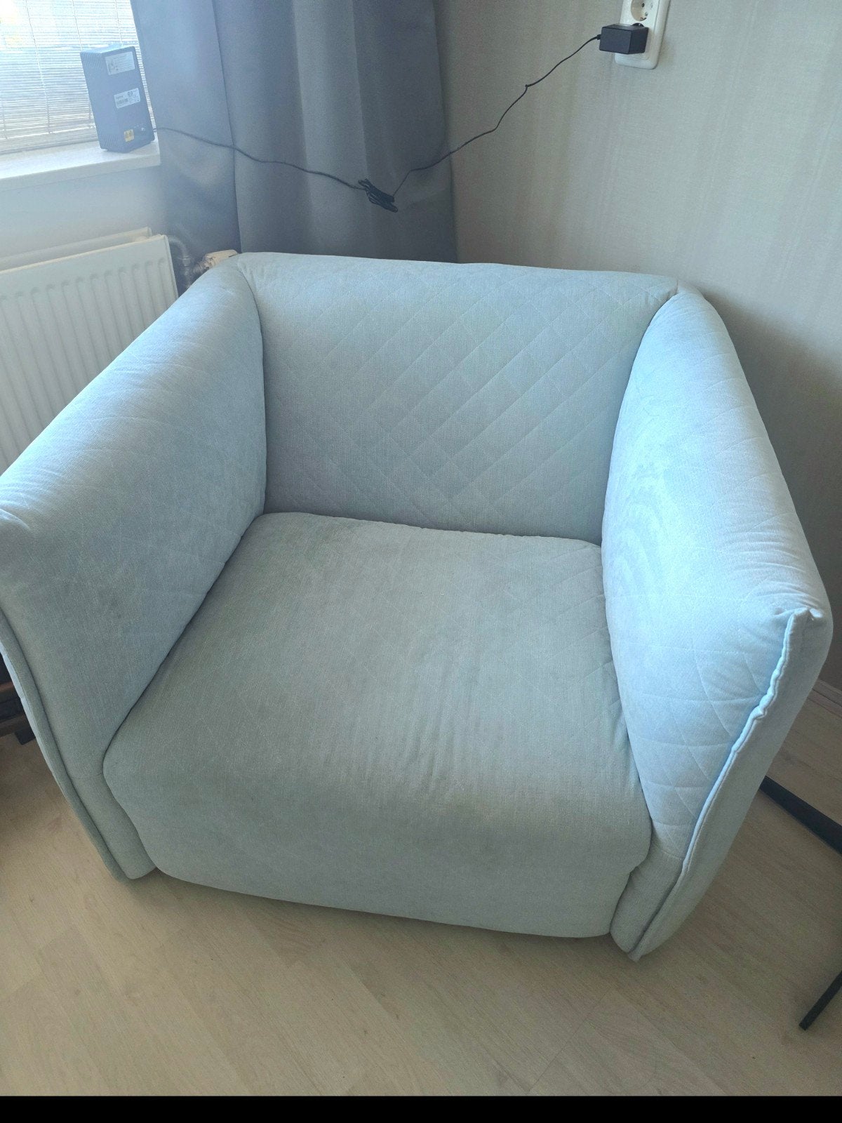 fauteuil stoel lichtblauw, Ophalen, Eenpersoons, 75 tot 100 cm, Zo goed als nieuw