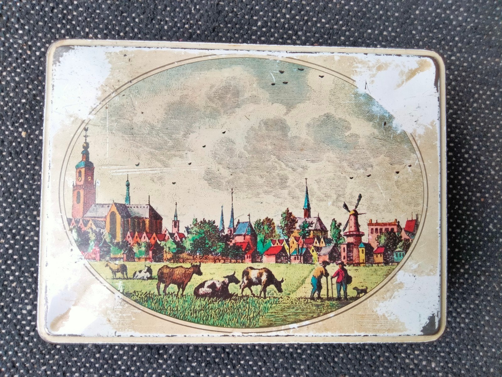 Vintage blikken doos met Hollands landschap, Ophalen of Verzenden