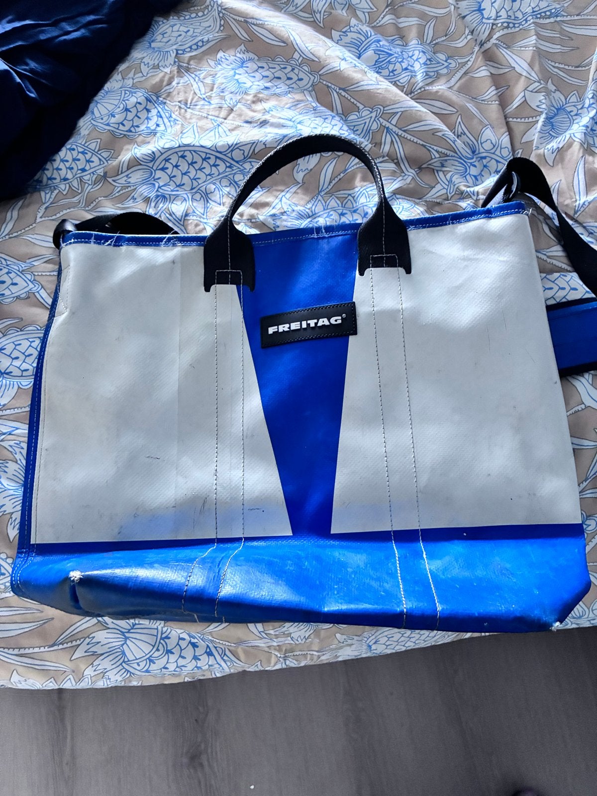 Freitag F49 Fringe rugzak/shopper - Blauw/Wit, Ophalen of Verzenden, Gebruikt, Blauw, Shopper