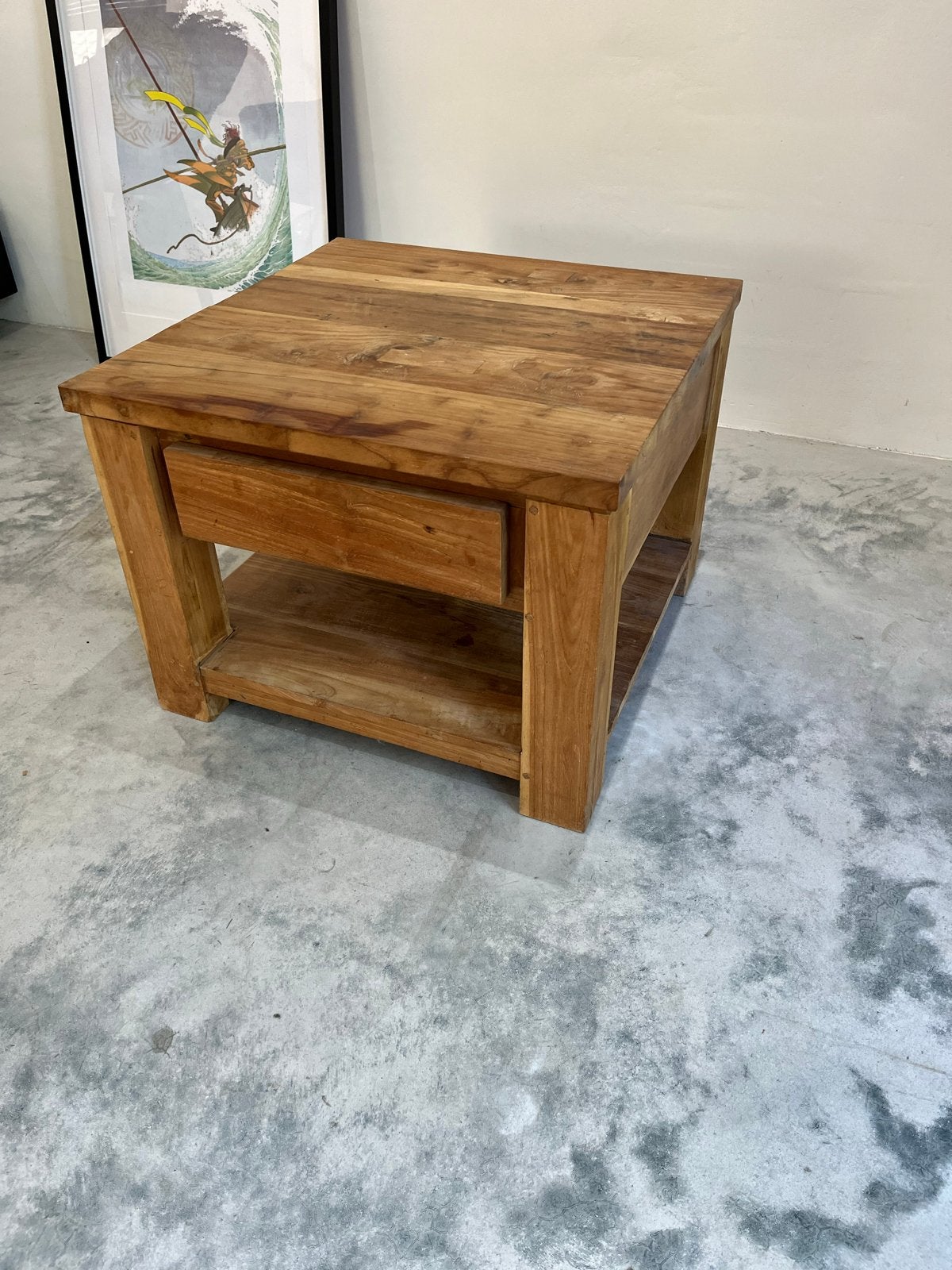 Nieuwe Teak Houten Bijzettafel met Lade, Huis en Inrichting, Tafels | Bijzettafels, Vierkant, Nieuw, 55 tot 75 cm, Hout