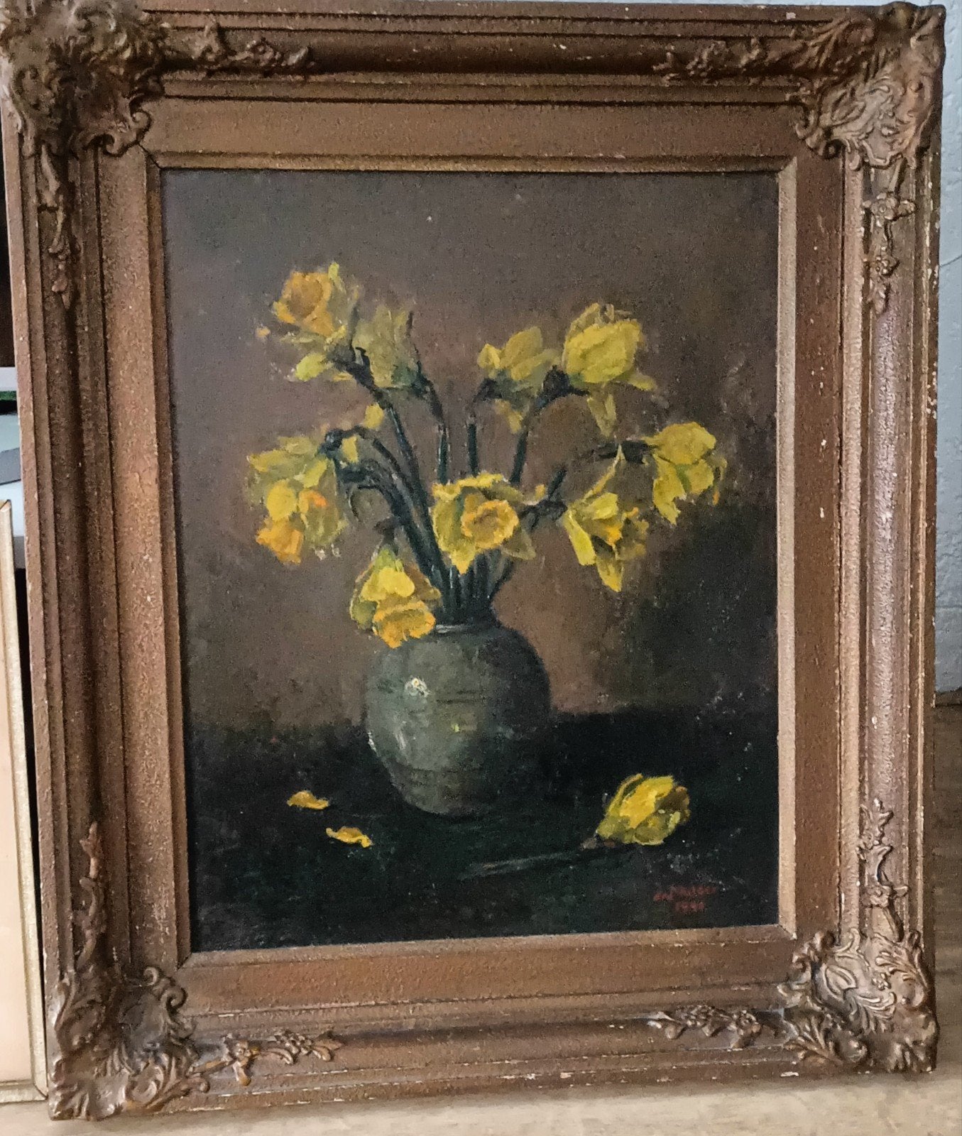 Olieverfschilderij Stilleven Narcissen J. Mulder, Antiek en Kunst, Kunst | Schilderijen | Klassiek, Ophalen, Doek, Stilleven, Gedateerd