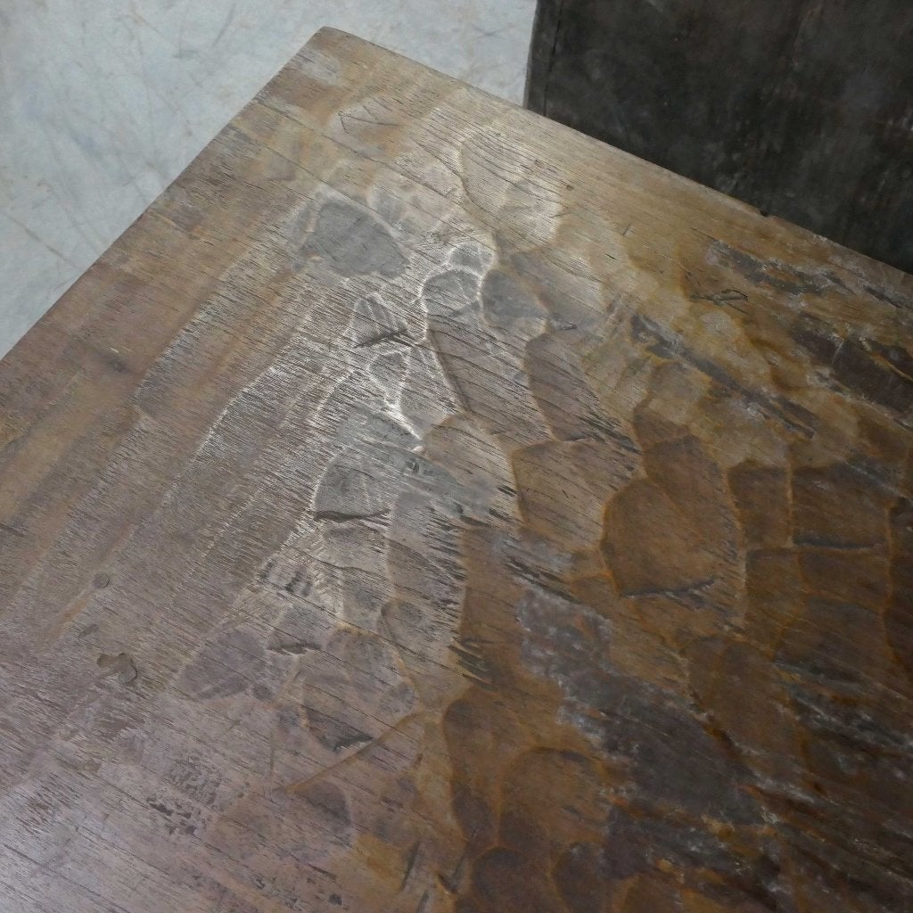 Landelijk oud teak Salon tafel 116x56 gedisseld blad TX25, Ophalen of Verzenden