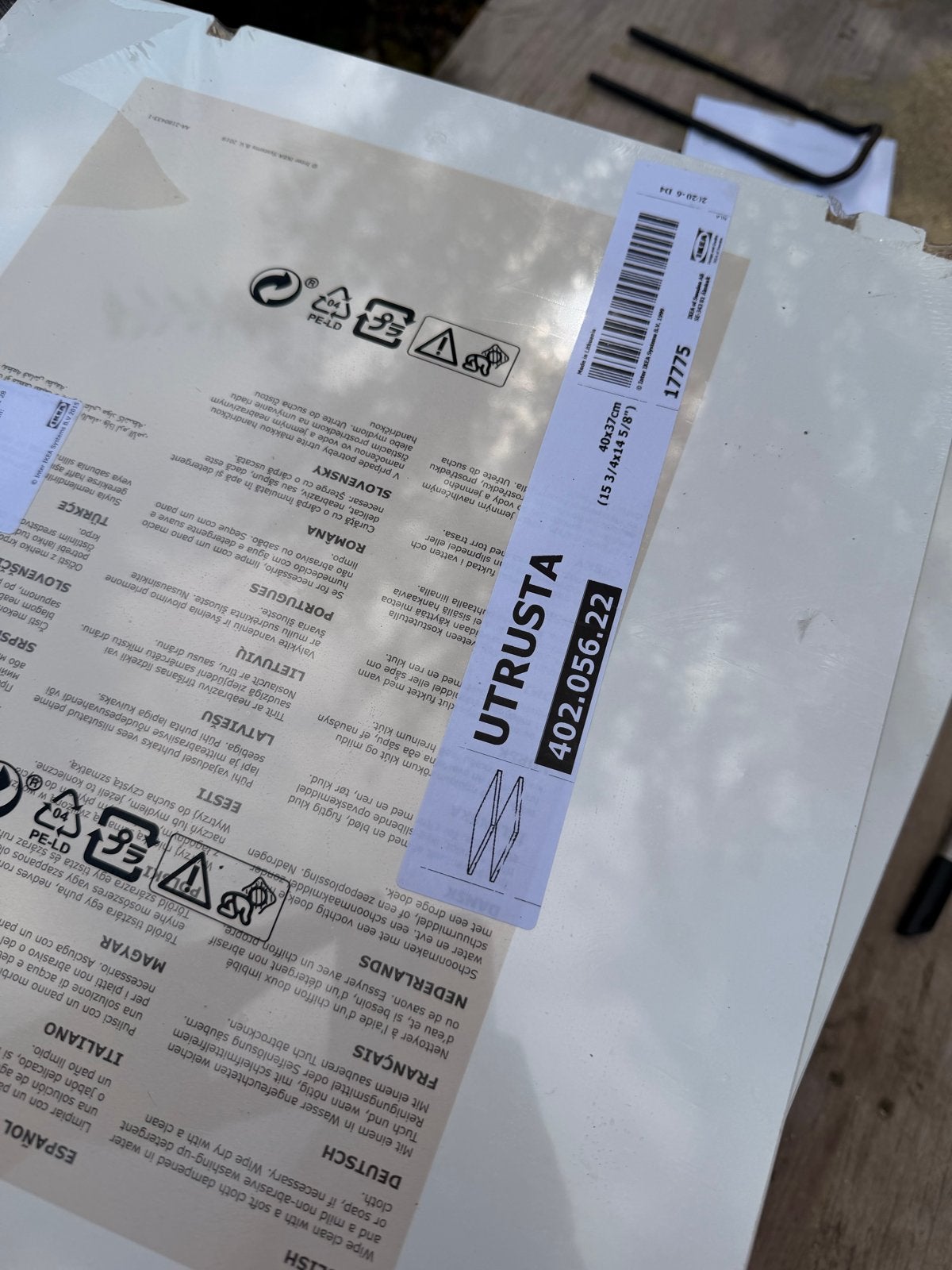 IKEA Utrusta Ekhet Plank 40x37 cm (402.056.22), Ophalen, Minder dan 50 cm, Wit, Nieuw