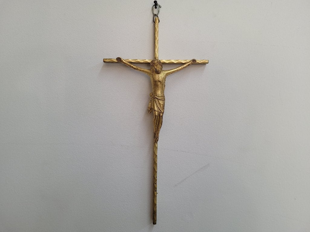 antiek massief messing wandkruis, Ophalen of Verzenden