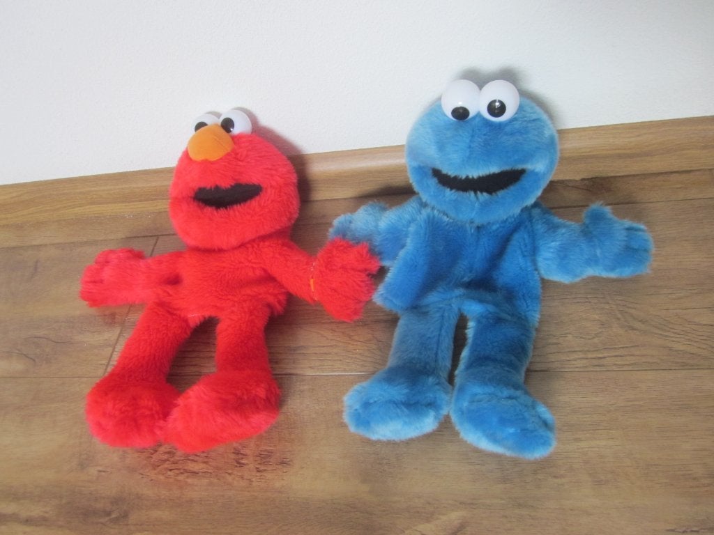 Sesamstraat 2016 zacht pluche handpop Elmo en Koekiemonster, Overige merken, Overige karakters, Overige typen, Ophalen of Verzenden