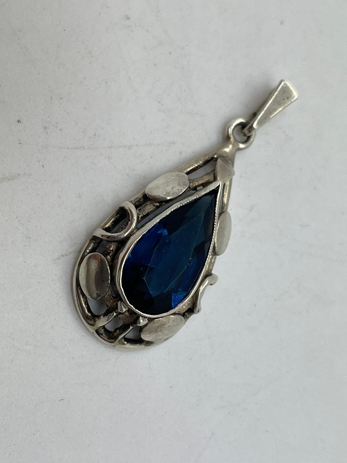 G419 Prachtige zilveren hanger blauwe steen, Ophalen of Verzenden, Zilver, Hanger