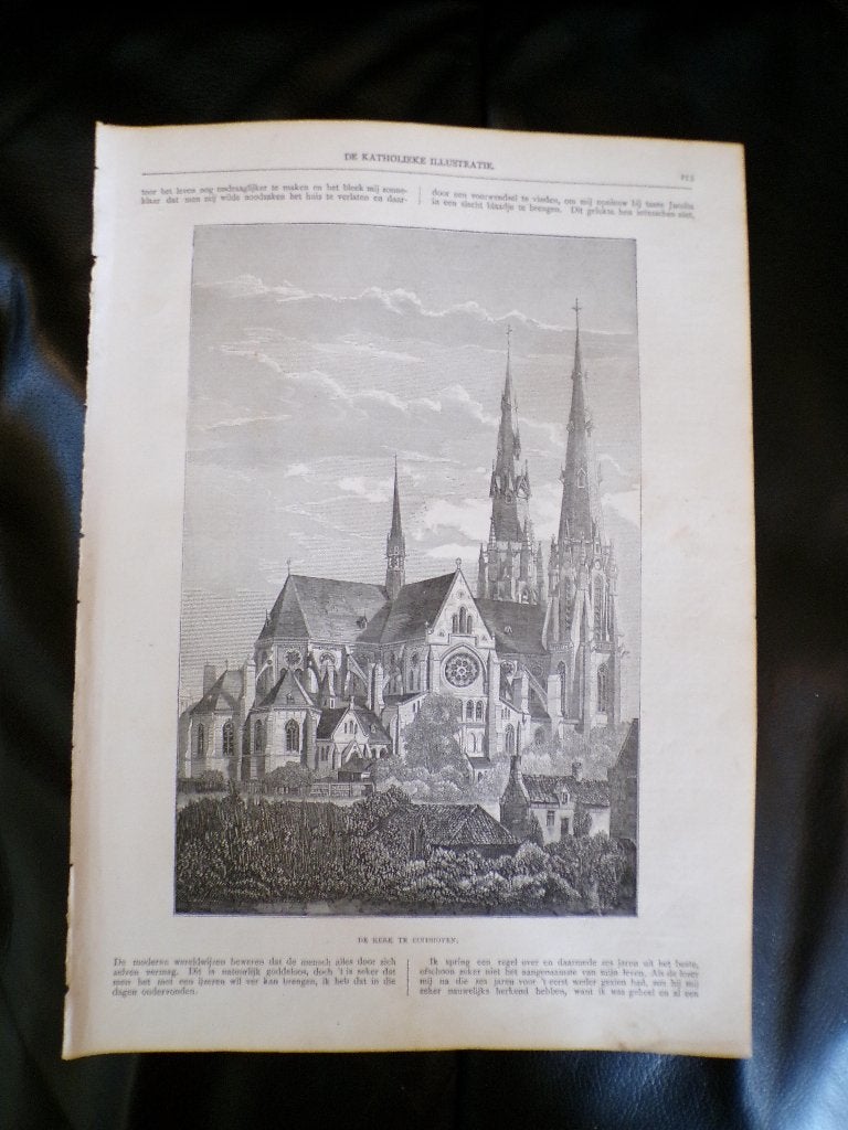 originele houtgravure Sint-Catharinakerk Eindhoven 1875, Gesigneerd, 1800 - 1899, Architectuur, Ophalen of Verzenden