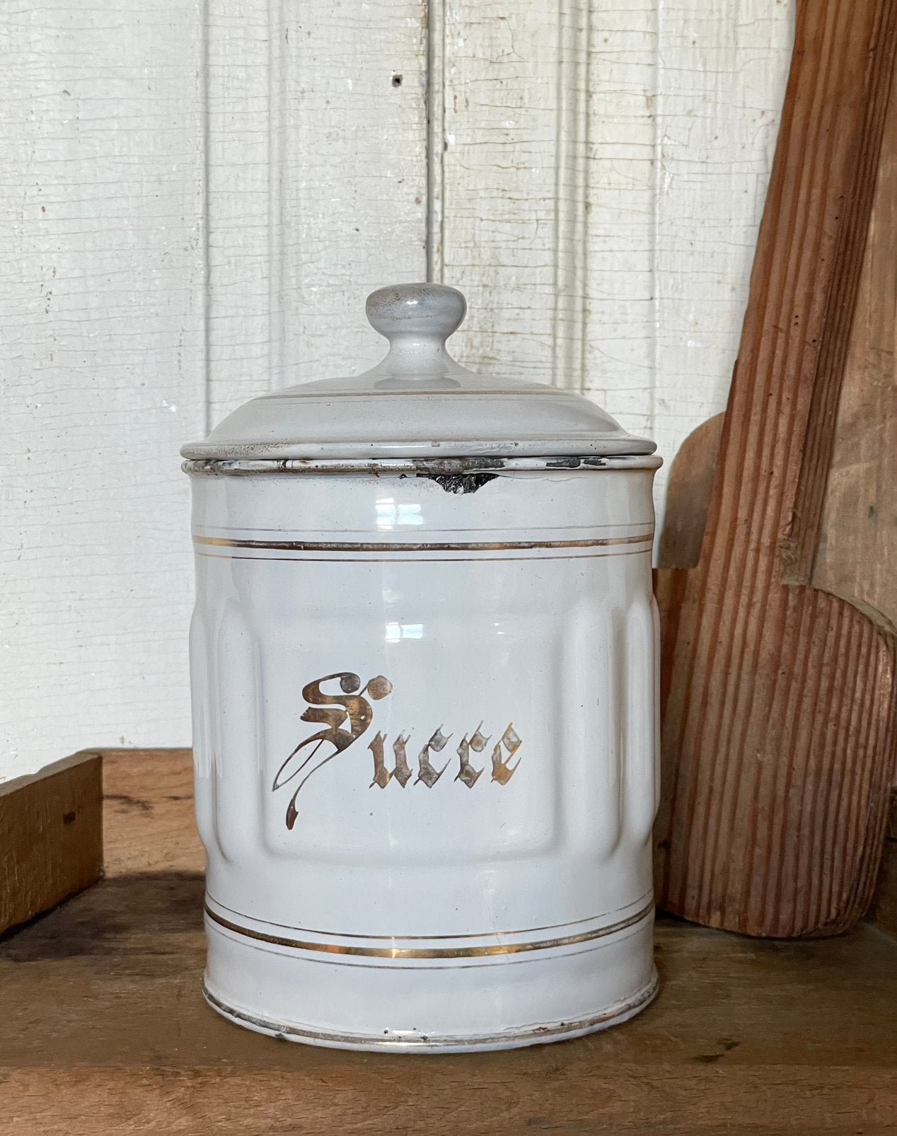 Emaille oude Franse SUCRE bus wit, Ophalen of Verzenden