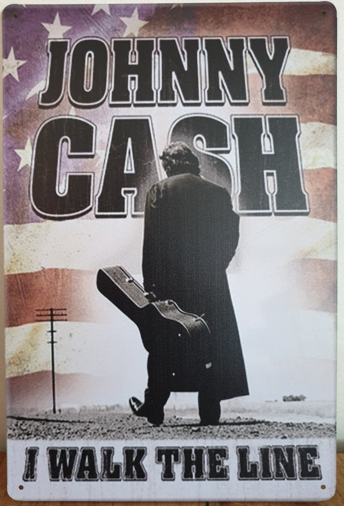 Johnny Cash walk the line vlag reclamebord van metaal deco