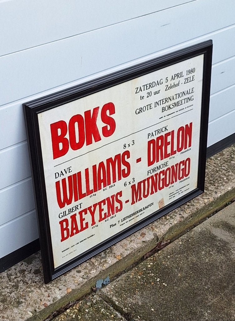 Toffe boksposter, boks affiche van wedstrijden uit 1980👊, Ophalen, Gebruikt, Met lijst, Rechthoekig Liggend